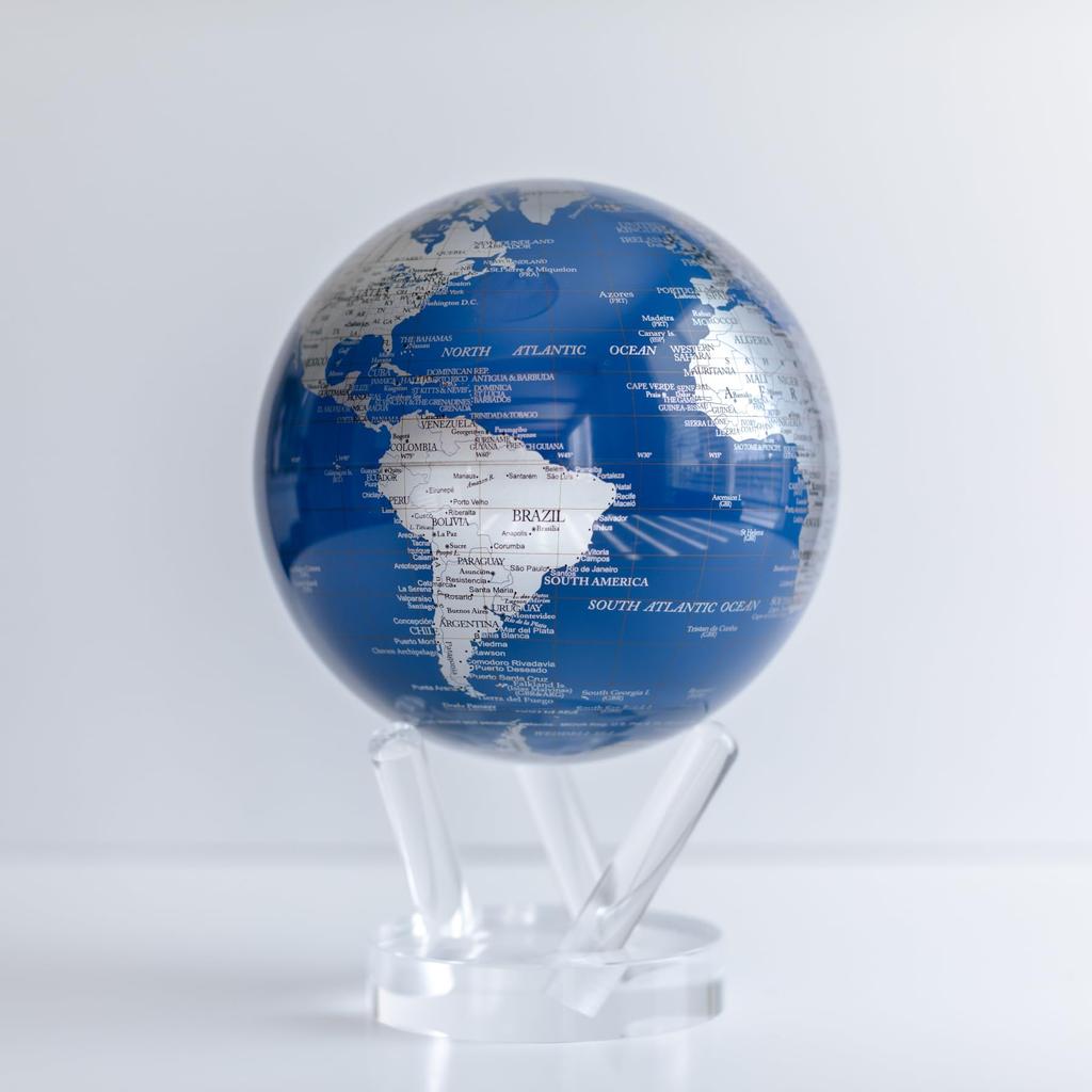 MOVA Globe l World Map Series Blue Silver Inch l With Base l Solar Powered Rotating Globe l Office Desktop Decor Unique Gift Home Decor l For Kids l