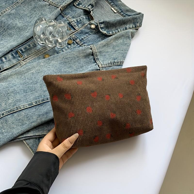 Manšestrová kosmetická taška se vzorem jahod se zipem, velkokapacitní přenosná taška na mytí a péči o pleť pro ženy, cestovní pouzdro na nezbytnosti