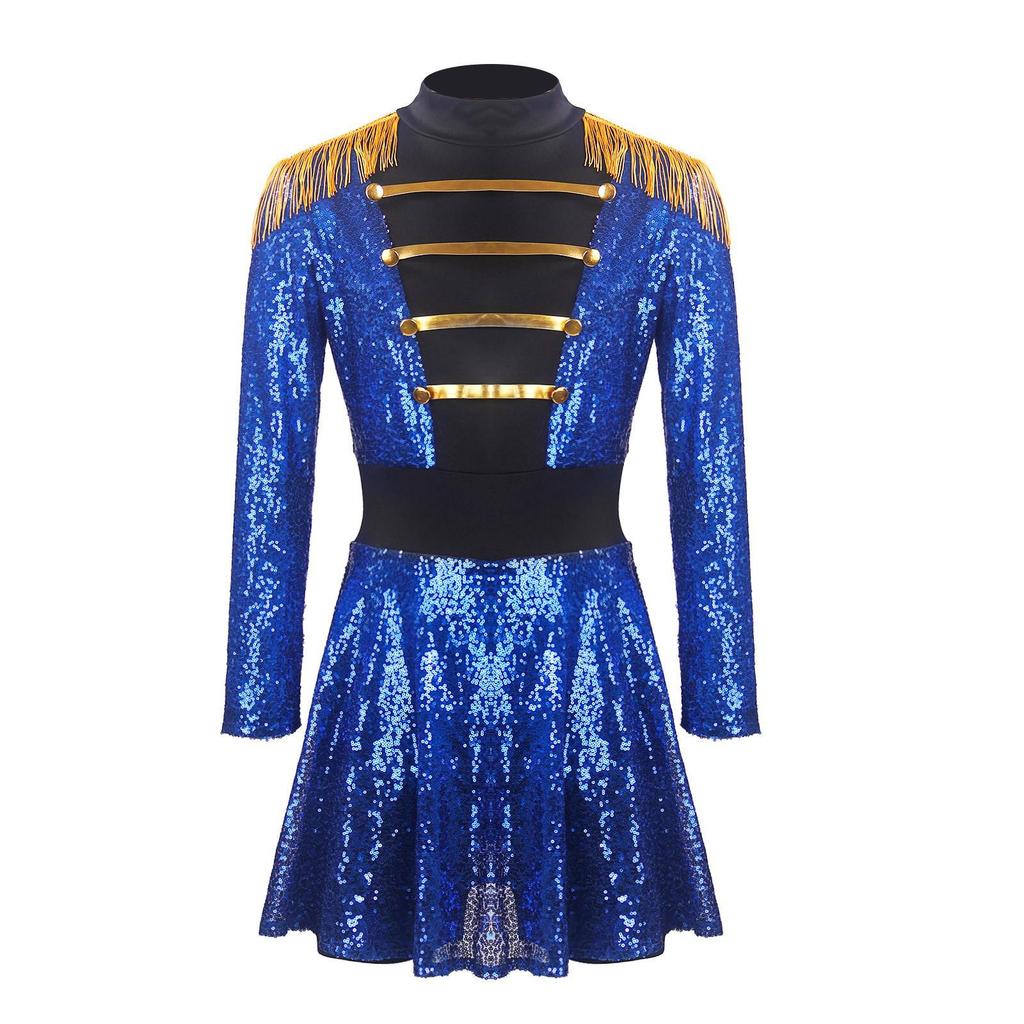 Multi-color Sequin Tassel Circus Ringmaster Skirt Cosplay Costume with Long Sleeves