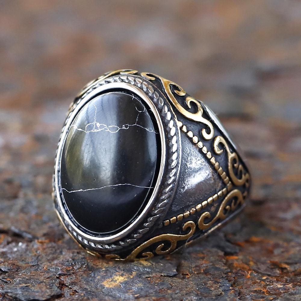 2024 Nowy Pierścionek ze Stali Nierdzewnej 316L z Kamieniem Pierścionki Arabskie Dla Mężczyzn Kamień ZC na prezent dla nastolatka Biżuteria