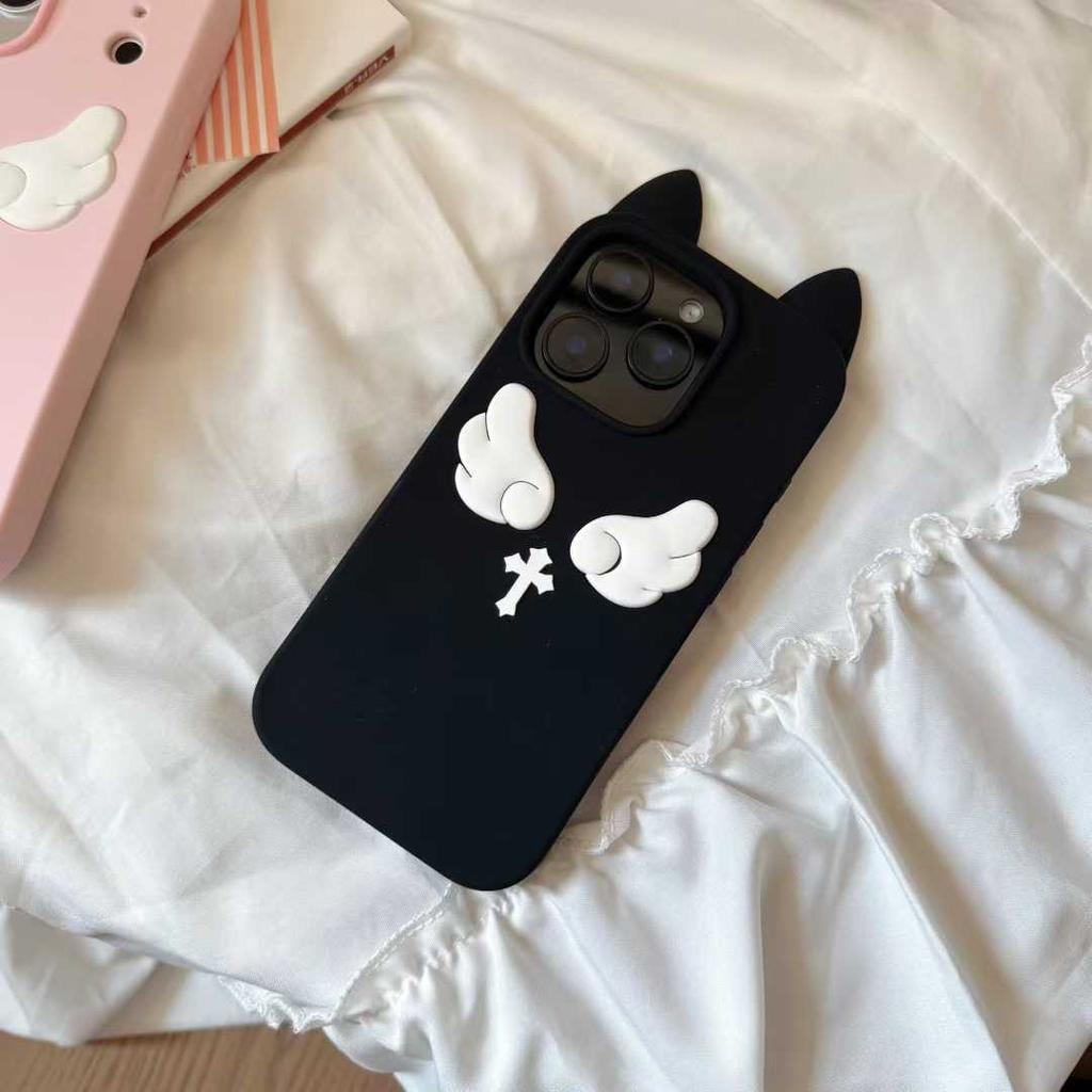 Cartoon Cute Cat Ears Angel Silicone Soft Case for IPhone 17 16 15 14 13 Pro Max 17Pro 16Pro IPhone17 IPones Women Back Cover