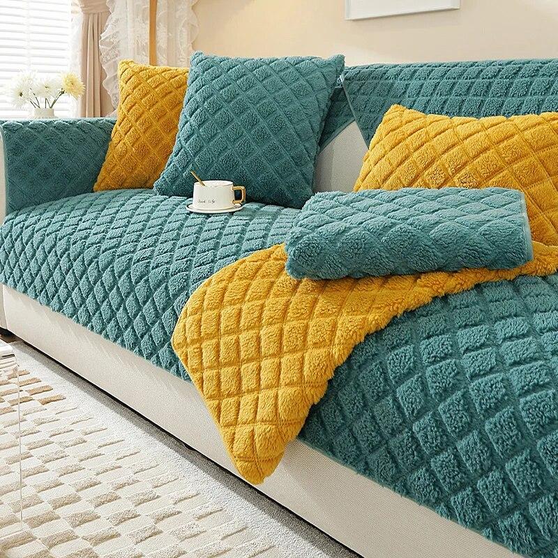 Thicken Imitate Sheep Plush Sofa Cover Universal Non-slip Sofa Mat Winter Warm Sofa Towel Couch Cushion for Living Room Home