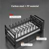 Multi-Functional Bowl Rack Pull-Out Design with Utensil Holder Drainage Storage Rack Carbon Steel Cabinet Drawer Rack