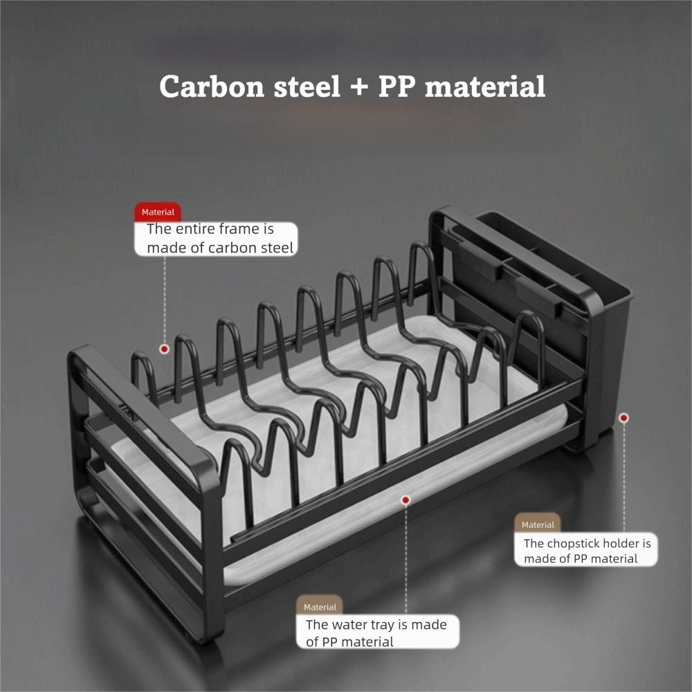 Multi-Functional Bowl Rack Pull-Out Design with Utensil Holder Drainage Storage Rack Carbon Steel Cabinet Drawer Rack