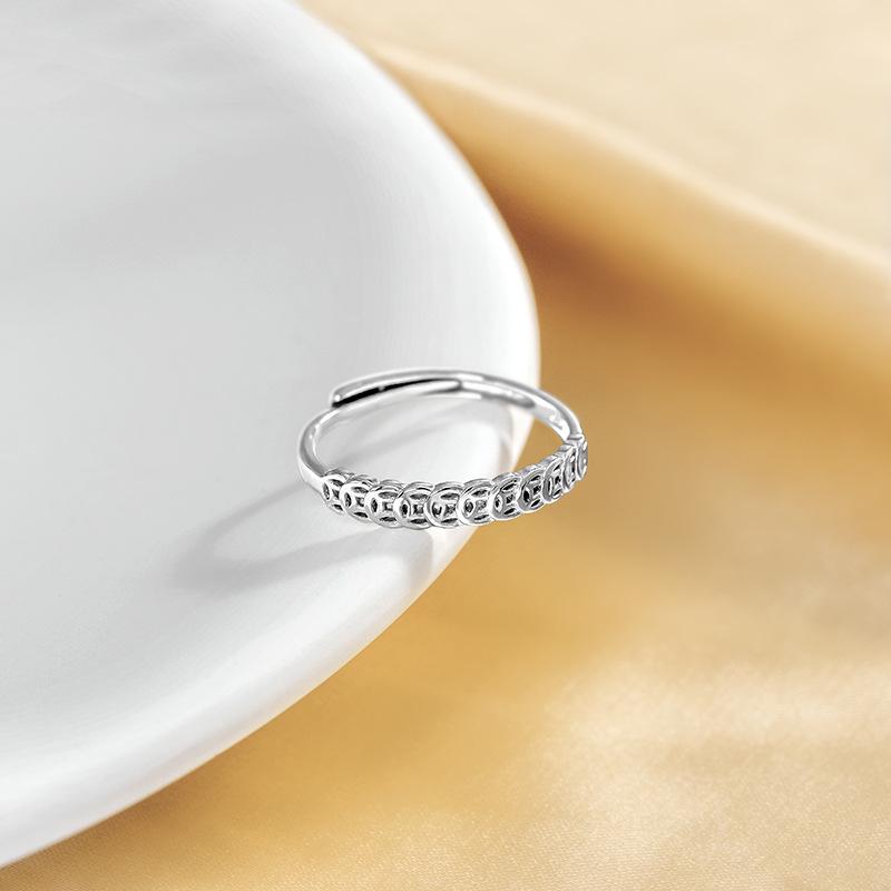 S925 Sterlingsilber Retro Wohlstand anziehender Münzring für Damen – Trendiges, einzigartiges, verstellbares Design