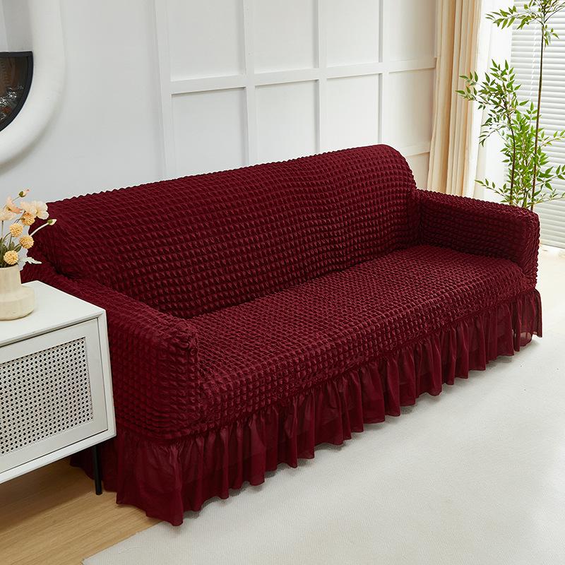 Cream Style Seersucker Sofa Cover All Season Universal Double and Three Person Sofa Cover Integrated Protective Cover
