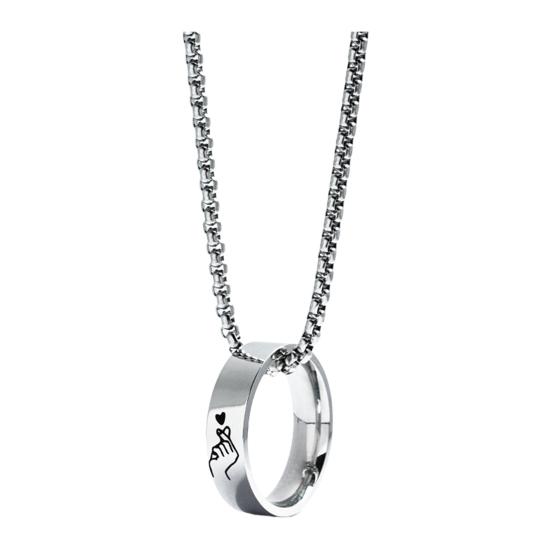 Matching Necklace for Couples Engraved Ring Pendant Necklace Romantic Jewelry Gifts for Anniversary Wedding Valentine's Day Christmas Birthday