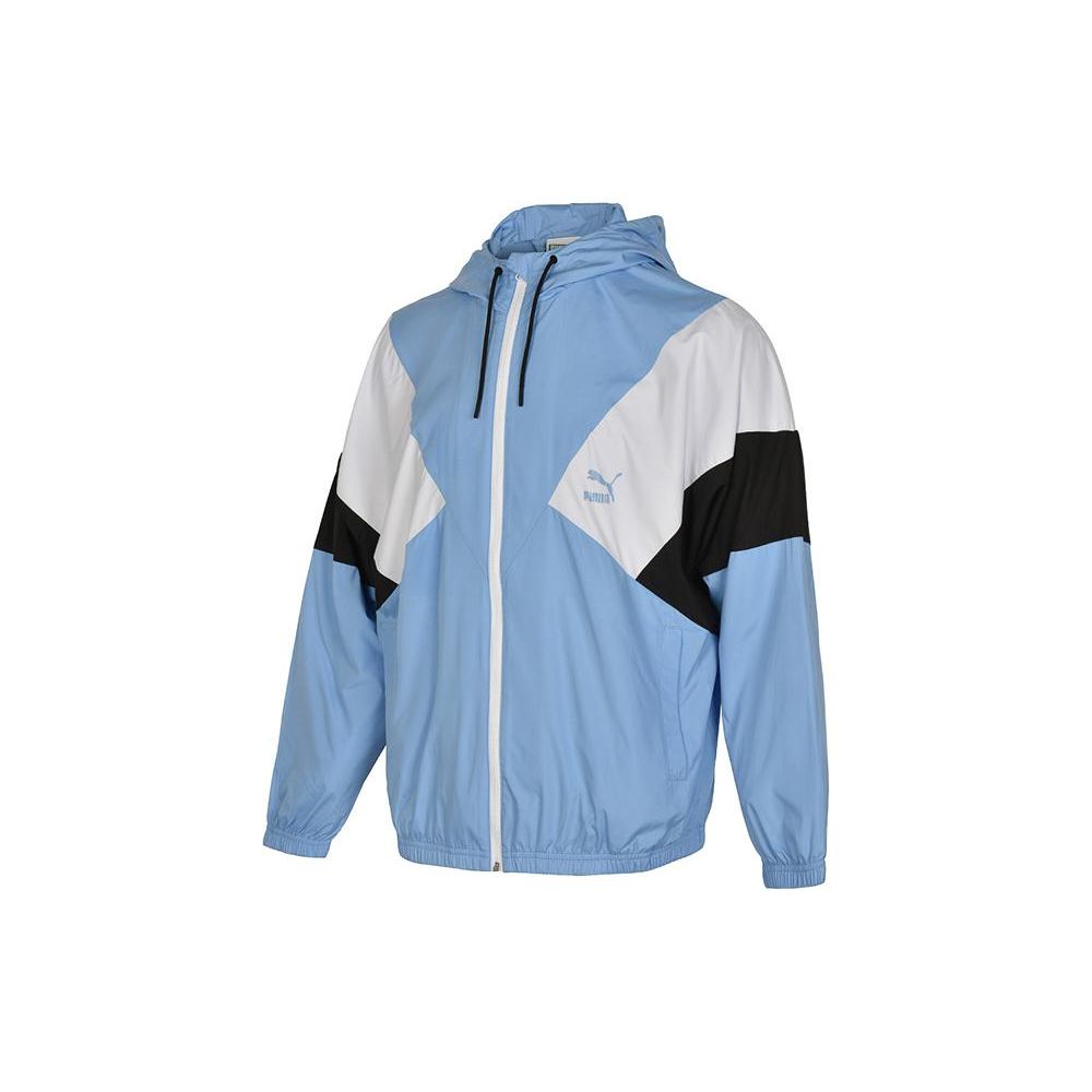 Puma Color Block Logo Print Zip-Up Hooded Long Sleeve Jacket Men Jackets Blue 538603-90