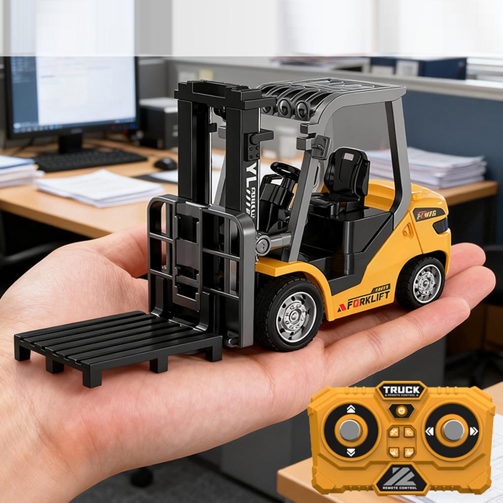 Mini Alloy Forklift 1:64 Remote Control 2.4G RC Cars Model with Lights & Sounds 2 in 1 Transformable Lift Fork & Hook for Kids