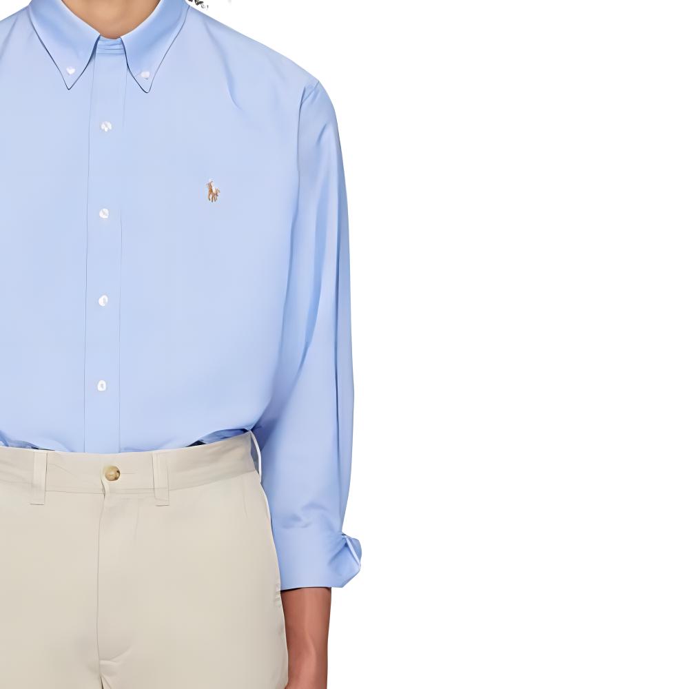 Polo Ralph Lauren Solid Color Polo Collar Logo Embroidered Single-Breasted Long Sleeve Shirt Men shirts Blue 710900552-002