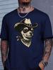 Blue Mens Summer Tee Retro Cowboy Chihuahua Dog Print Soft Loose Western Casual Street Top For Trendy Male Daily Outfit