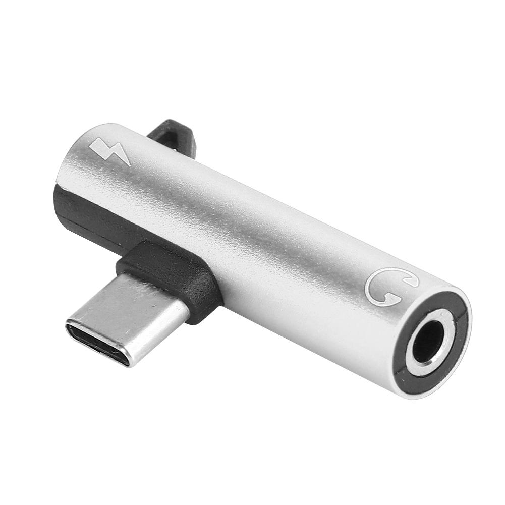 2Pcs 2 In 1 TypeC To 3.5mm Assist Cable Headset Distributor Adapter(silver )