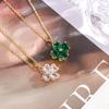 Clover Necklace with Spinning Four-Leaf Design, Diamonds & Colored Zircon, Titanium Steel Chain