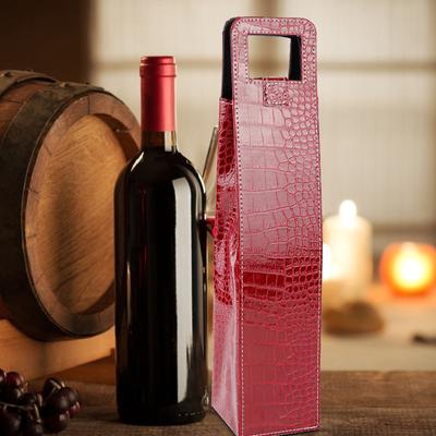 PU Resuable Leather Wine Bag Beer Gift Bags Carrier(red)