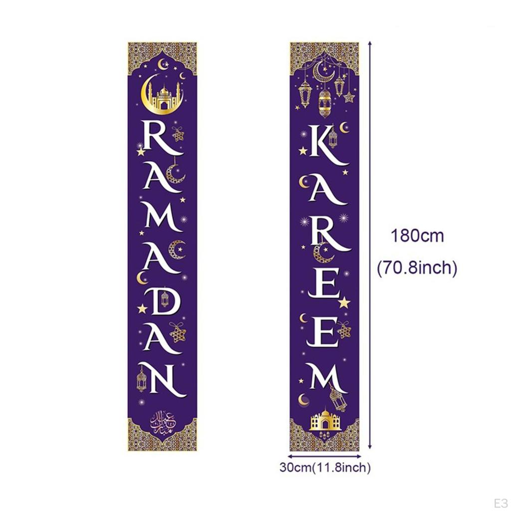 2Pcs Ramadan Mubarak Porch Sign 30x180cm Eid Door Welcome for Festival Party Decor