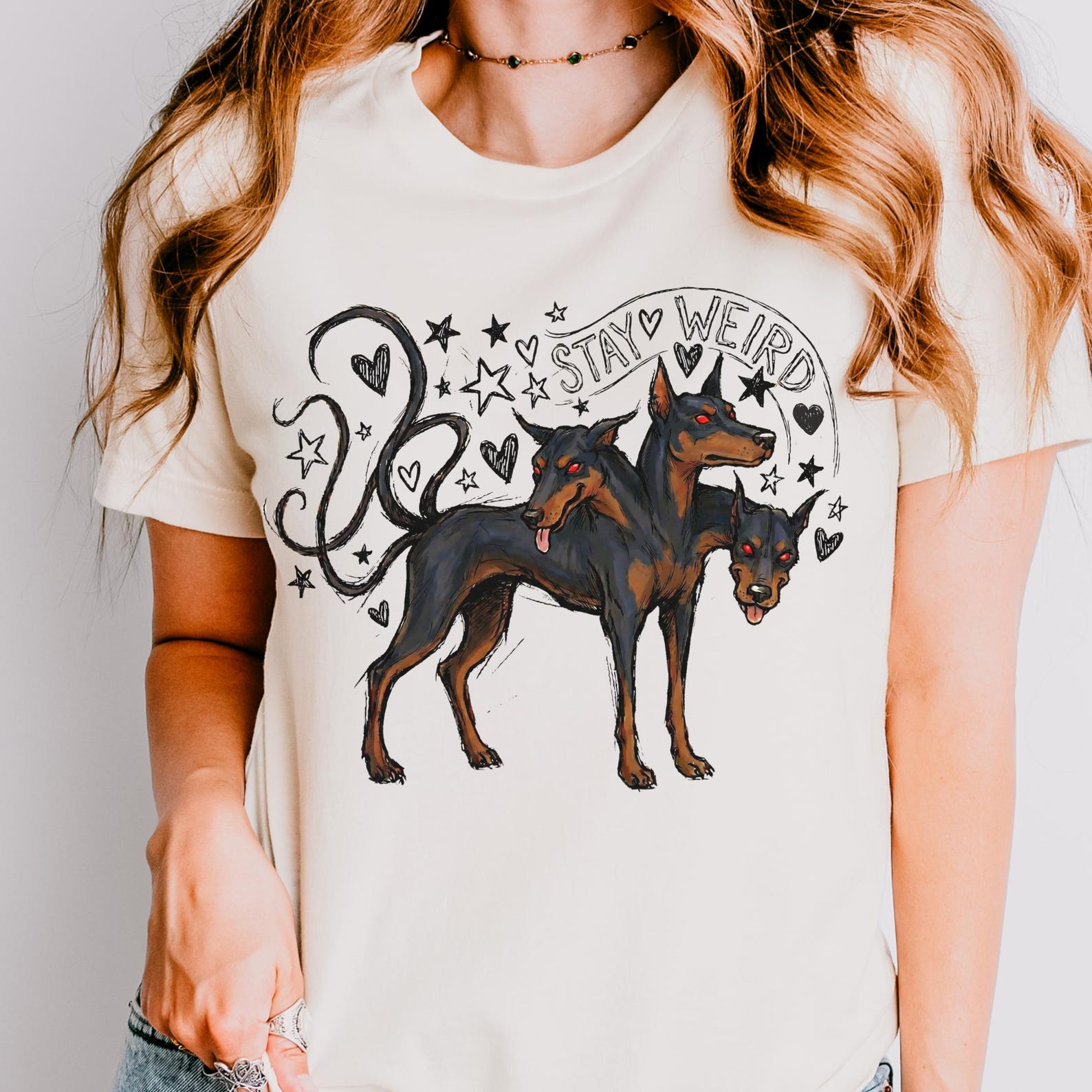 Stay Weird Cerberus Shirt | Gothic Dog Illustration Tee, Weird Art T Shirt, Alternative Witchy Graphic Shirt 2XL
