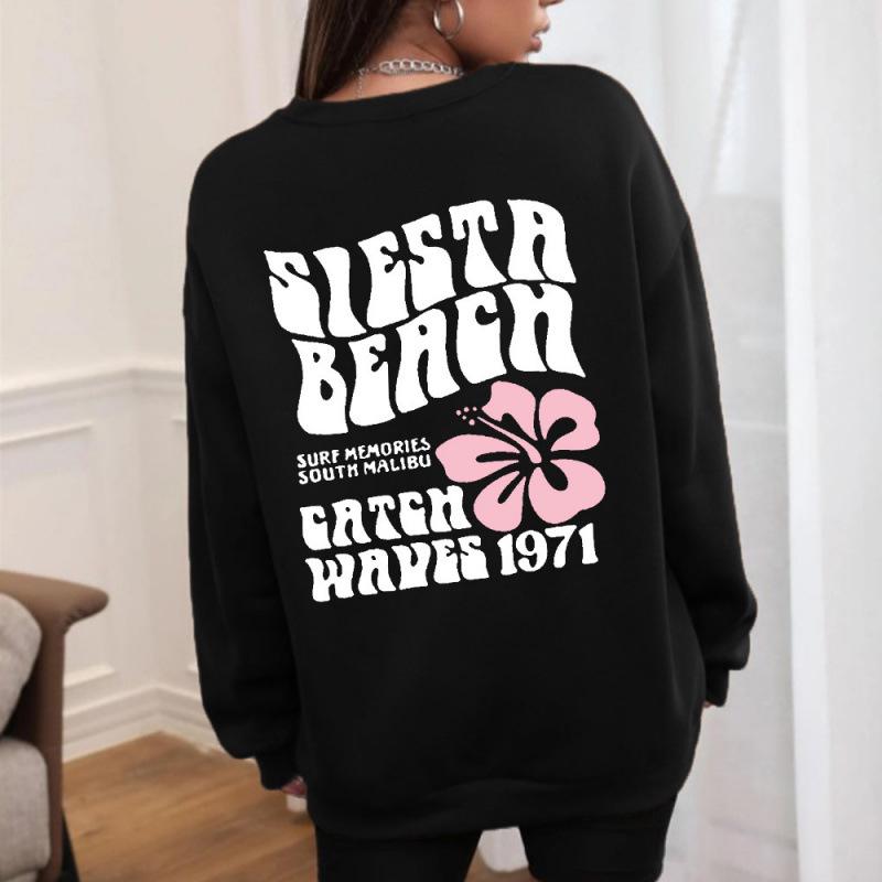 2025 Women's Round Neck "SIESTS BEAGH" Letter Hoodie