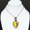 Natural Yellow Dendritic, Moonstone Gemstone Copper Wire Wrap Pendant 2.76" G6I39