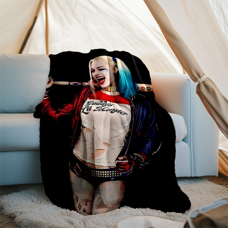 Harley Quinn Theme Printed Blanket - Perfect for Couch, Bed, Travel & Outdoor Use | Machine Washable, Cozy & Durable.