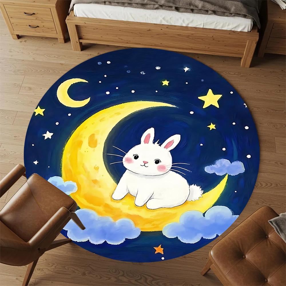1pc Rabbit Moon Round Chair Mat Office Area Rug - Non-Slip, Floor Mat for Office, Bedroom, and Indoor Decor P127109