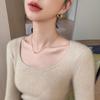 Chic Age-Defying Color-Block U-Neck Cashmere Sweater for Women - Slim Fit, Thick Knit Jacquard.