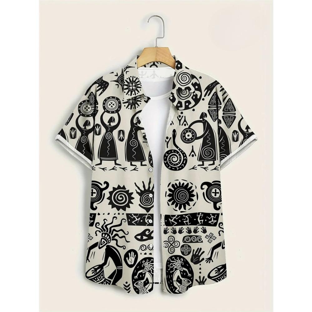 Summer Bohemian Pattern Print Men's Shirts Hawaii Short Sleeve Top Fashion Streetwear Casual Outdoor Men's and Women's Clothing Blouse