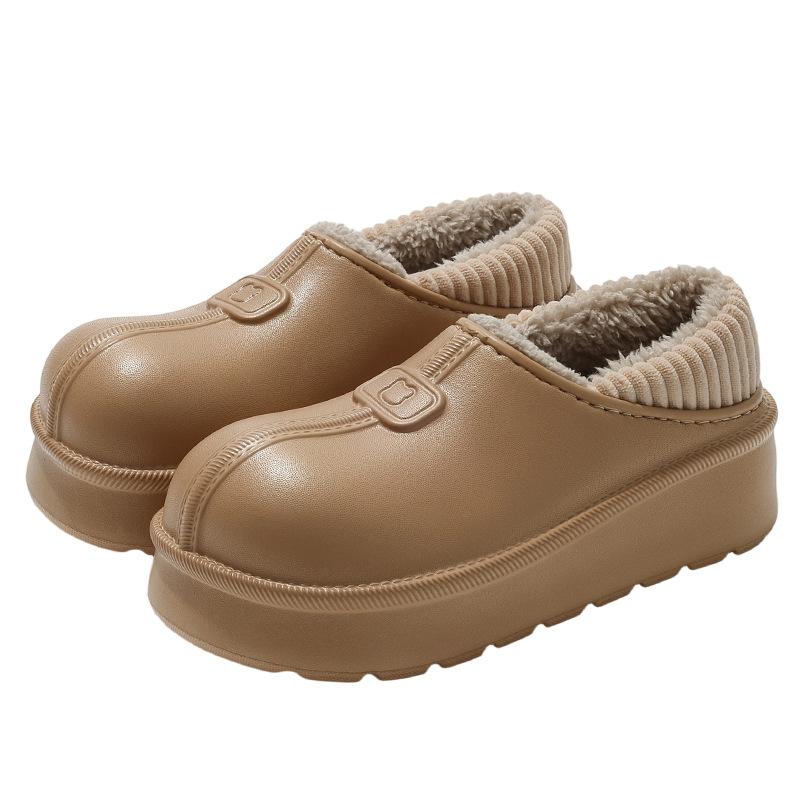 Waterproof cotton shoes, winter thick-soled bag and home warmth and non-slip indoor household cotton slippers for external wear