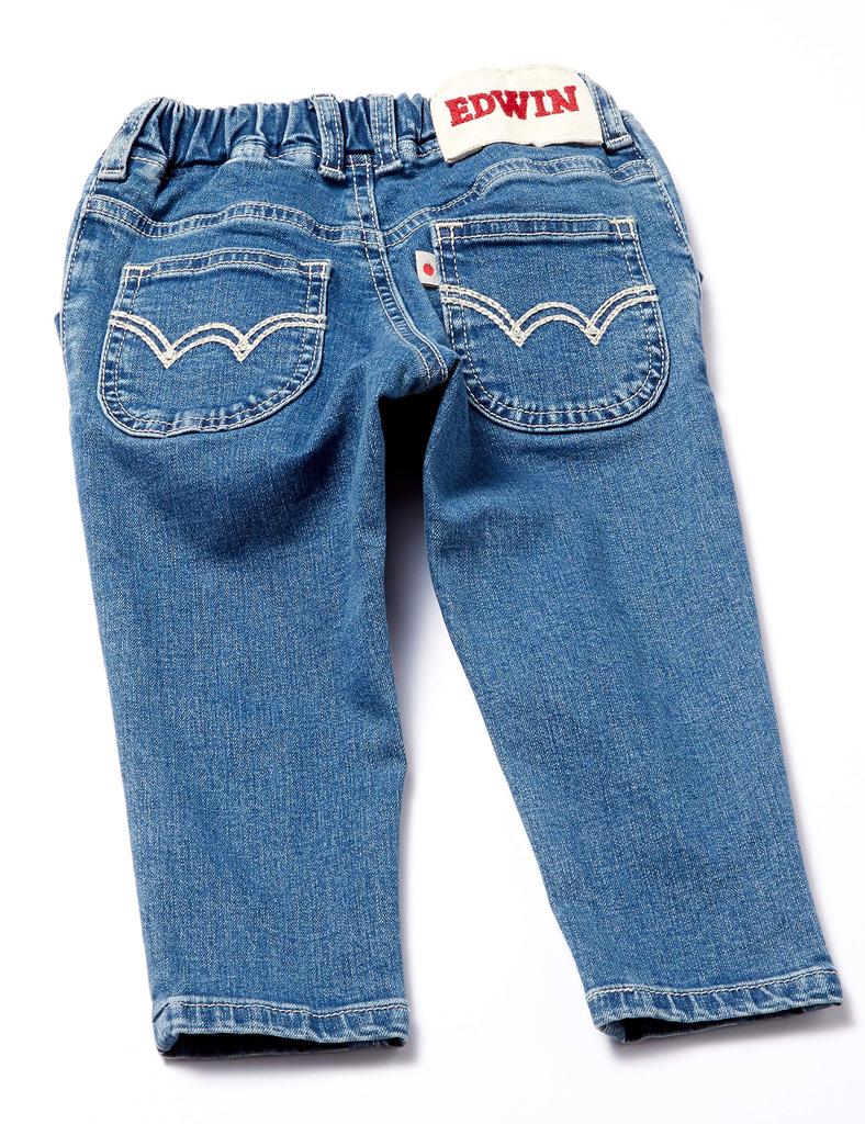Calças Retas Edwin ETG03 Tamanho Médio 80 Meninas "Laço" (Esticam) [Tamanhos 80-130cm] Azul,