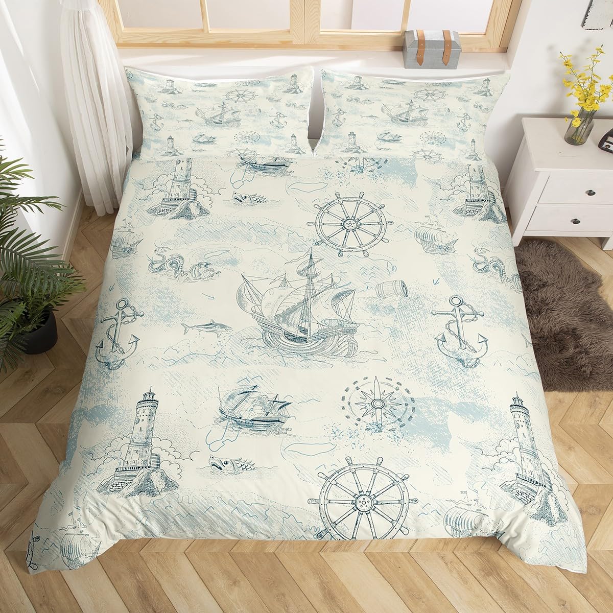 

Ocean Sea Beach Duvet Cover Bedding Set Queen Set Size For Kids Girls Boys Adults Room Decor Sketch Quilt Printing Cover 3 Pcs EU Single(135x200cm)