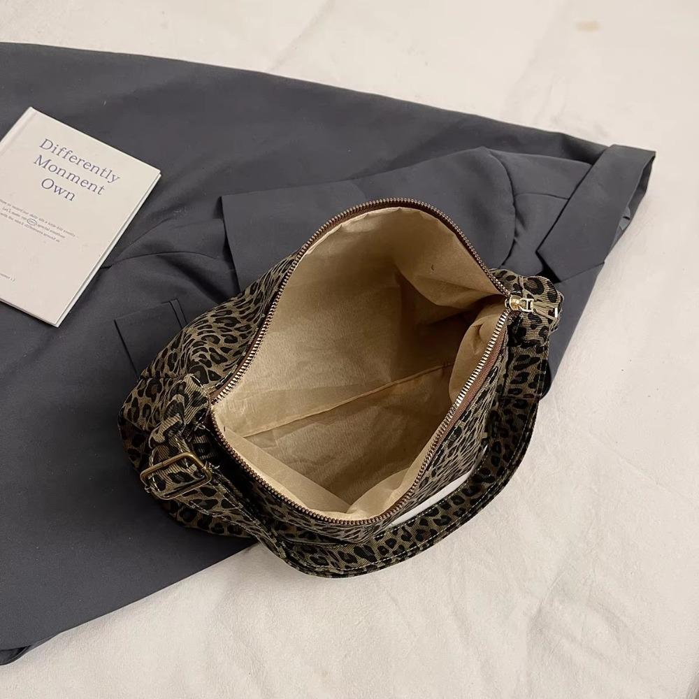 Large Capacity Leopard Bag Casual Soft Textile Women's Shoulder Bag Print Female Retro Crossbody Bag For Commute Outings