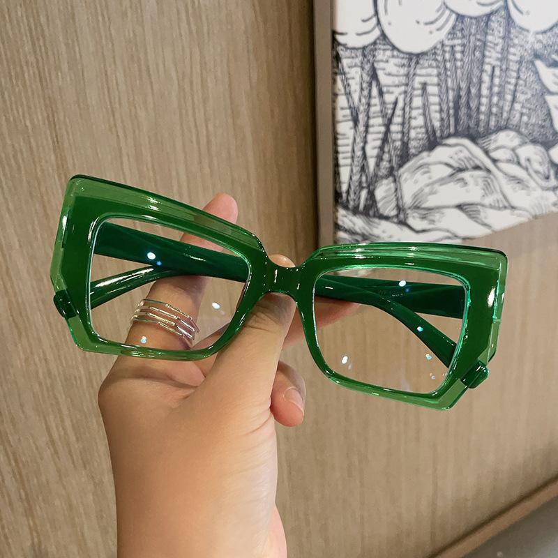 Retro color matching cat eye flat glasses women, European and American ins anti-blue light glasses frame polygonal fashion glasses tide