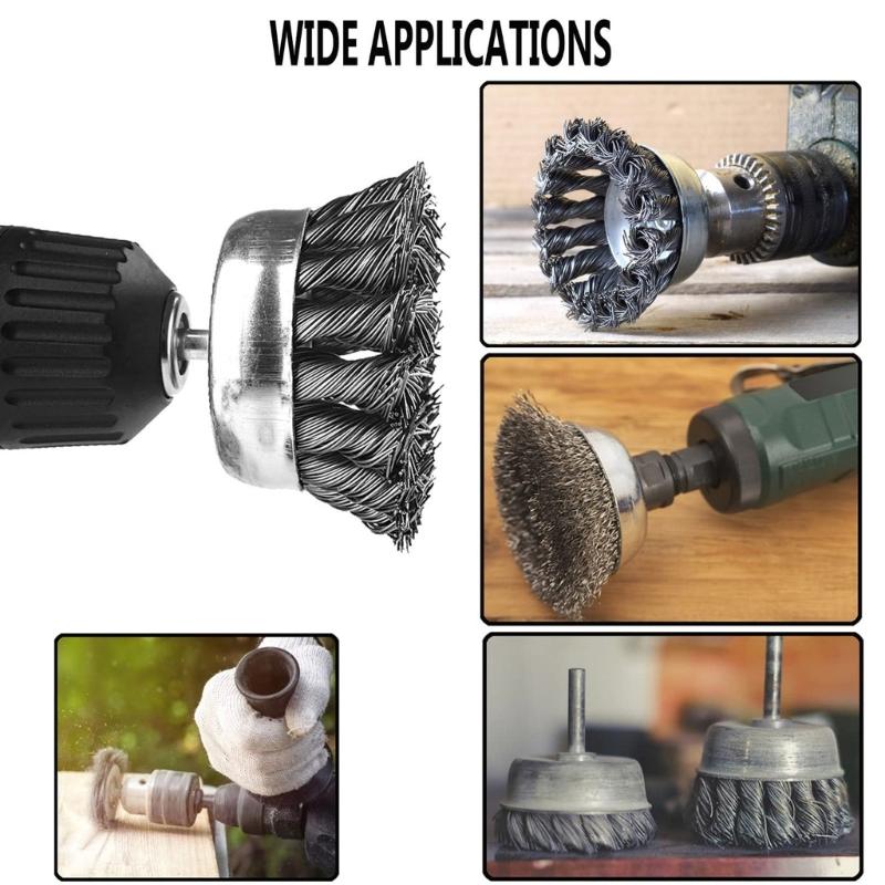 Hex Shank Steel Wire Wheel Brush Ideal For Metal Rusts Removal And Welding Spots Cleaning Tool 1/4Inch Hexagonal Handle