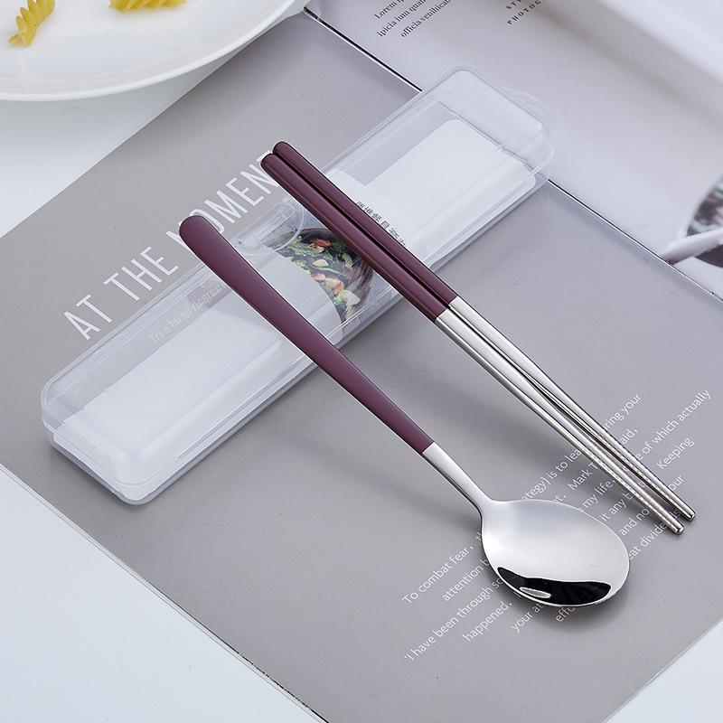 Korea Style Stainless Steel 304 Cutlery Set Portable Chopsticks Spoon with Storage Box Tableware