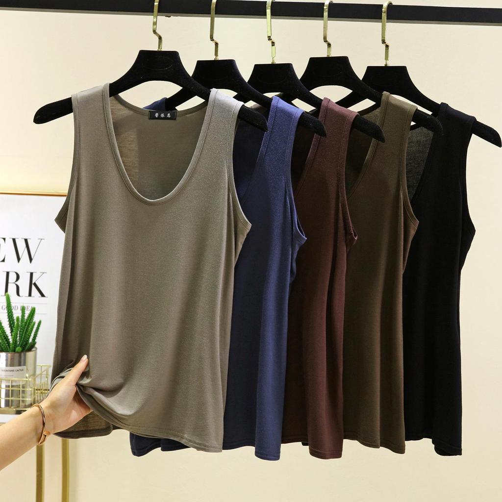 Plus Size L To 6XL Modal Women's Tank Tops U-Neck Summer Thin Sleeveless Bottomed Top Loose Tee Tops All Match Vest Comfort Homewear