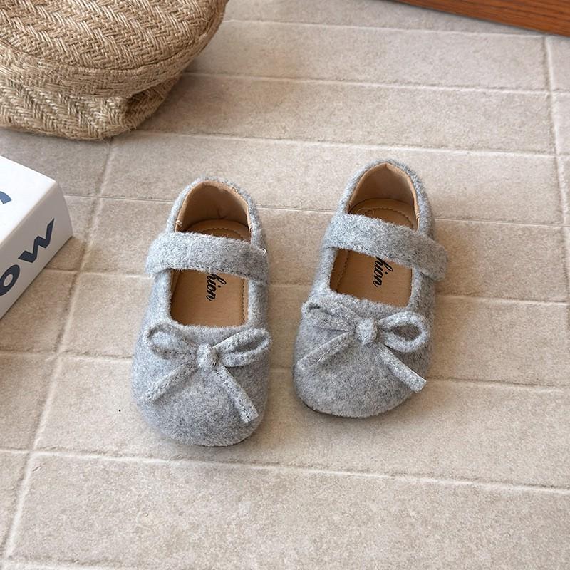 Girls Flat Shoes With Bow Detail Soft Sole PU Leather Toddler Kids Princess Style Slip-On