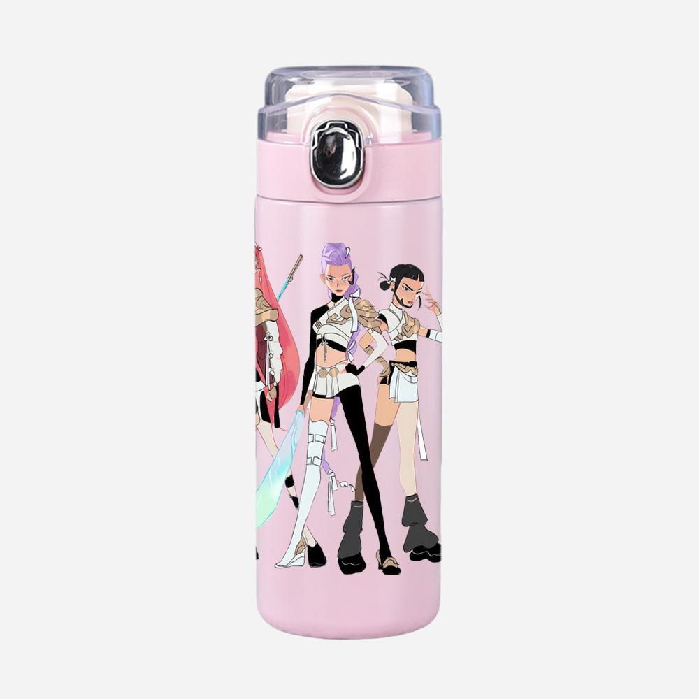 Anime K-Pop Demon Hunters Printed 400Ml Water Bottle Thermos Cup Portable Stainless Steel Leak Proof Camping Water Cup Kid Gift