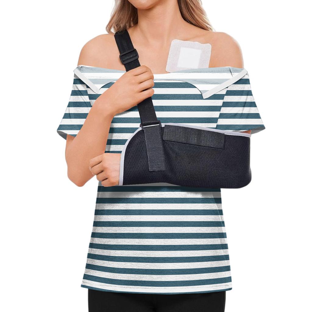 Women's Post-operative Short-sleeved Color Shirt With Shoulder Zipper And Side  Closure.