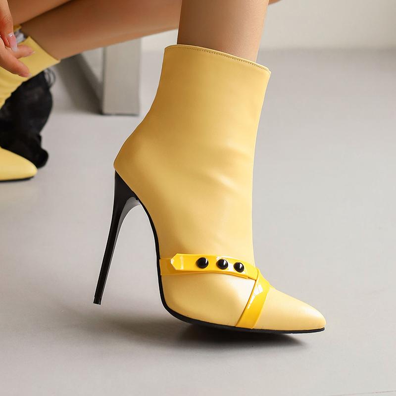Stivaletti Sexy con Tacco a Spillo da Donna Punta Affusolata Tacchi Super Sottili Scarpe Autunno Inverno 2024 Calzature Nere con Decorazioni Deading