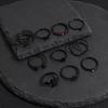 10pcs Iron Ring Multi-Layer Rhinestone Inlaid Ring Set Retro Exaggerated Multi-Layer Geometric Thin Ring Colorful Rhinestone  Black Ring Set