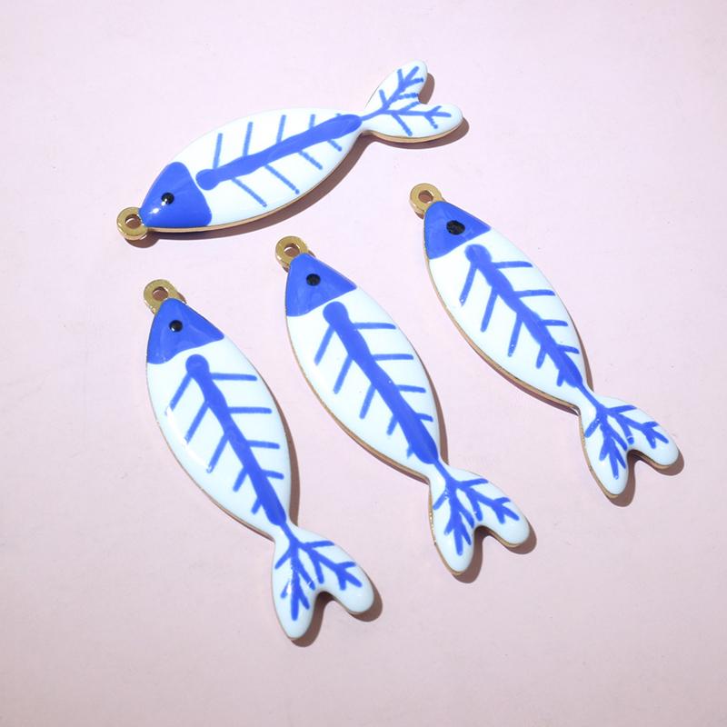 10pcs 40x11mm Stainless Steel Enamel Skeleton Fish Charms Pendant DIY Jewelry Making Accessories Findings for Necklace Earrings