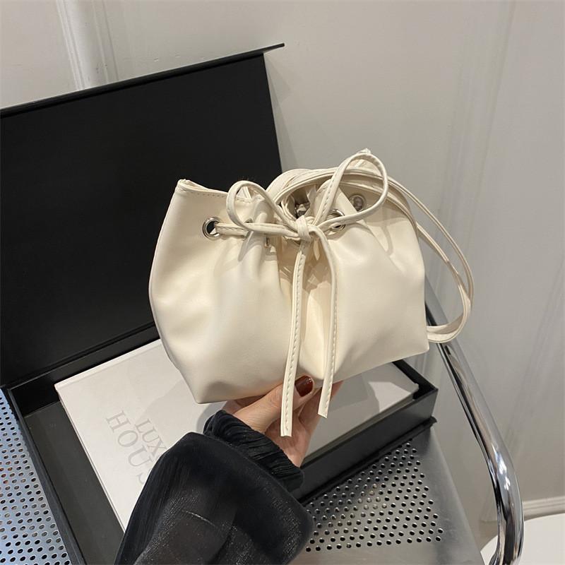 Stylish 2024 Women's Pu Leather Bucket Bag Trendy Single Shoulder Handbag With Bow