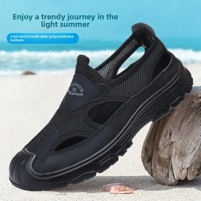 

Men S Summer Breathable Mesh Sandals Water Shoes Outdoor Casual Beach Shoes Slip-On Comfortable Pu Bottom Grid Lined Shoes 44