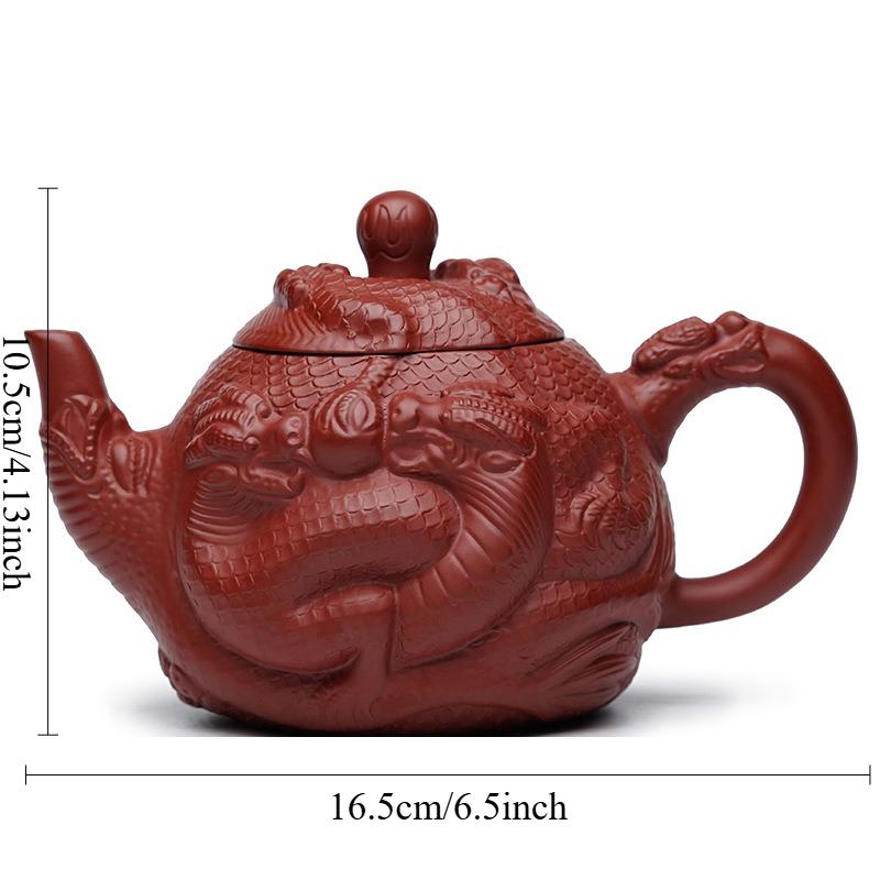 

420ml Dragon Patterned Purple Clay Teapot Chinese Style Dahongpao Teapot Household Yixing Teapot Kung Fu Large Capacity Teapots