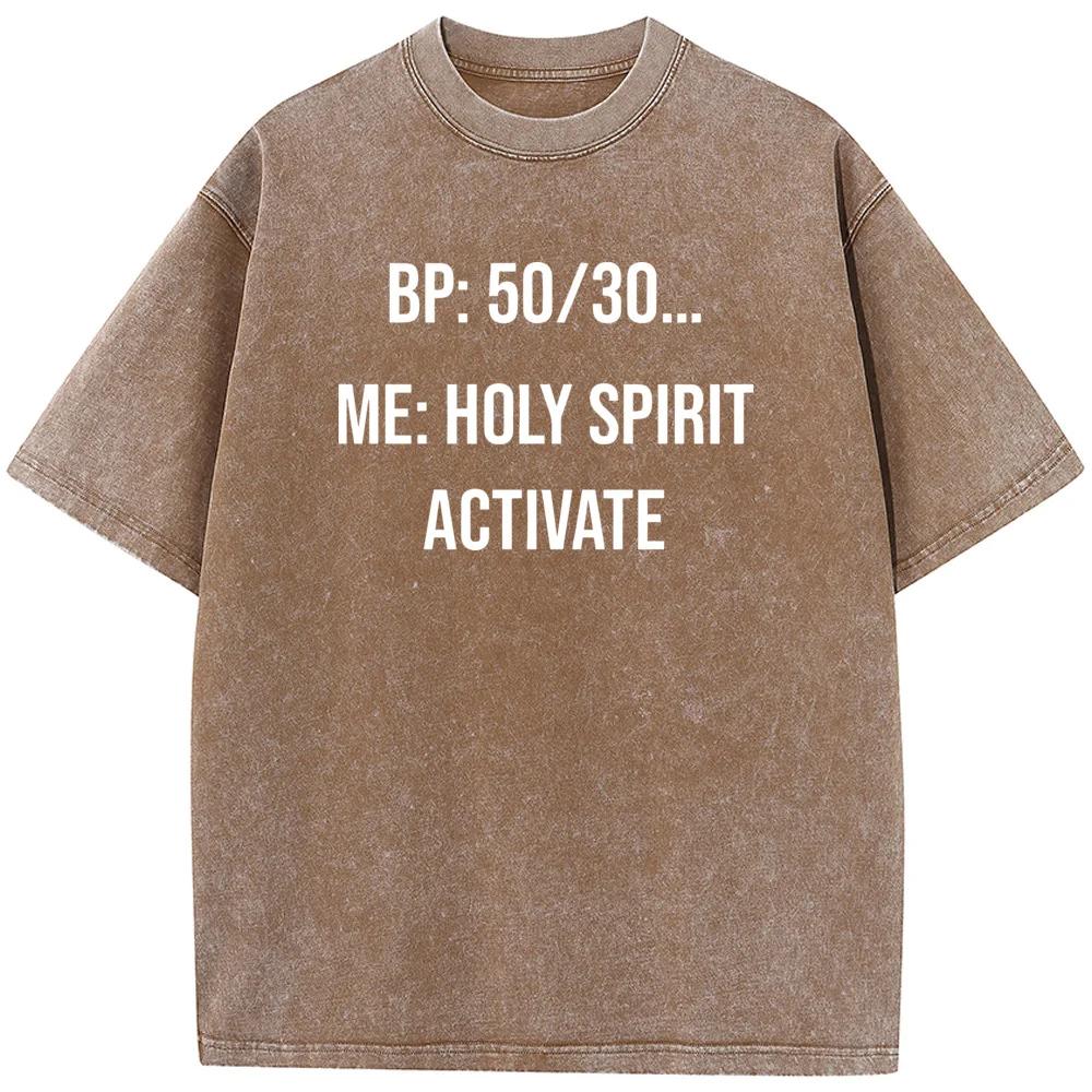 Holy Spirit Activate Nurse Life Print Short Sleeve T-shirt Summer Cotton Washed T-Shirt Novelty Casual Loose Bleached Tshirt