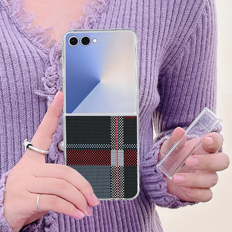Woven Texture Printed Phone Case For Samsung Galaxy Z Flip 7 FE 6 5 4 3 5G Folding Hard PC Clear Cover For Samsung Z Flip7 Flip6