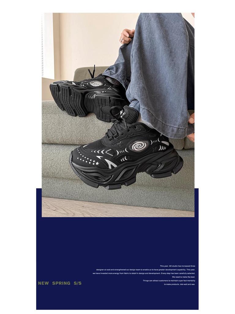 Black Warrior Men's 10CM Invisible Height Boost Shoes, Autumn Mesh Breathable Retro Dad Sneakers