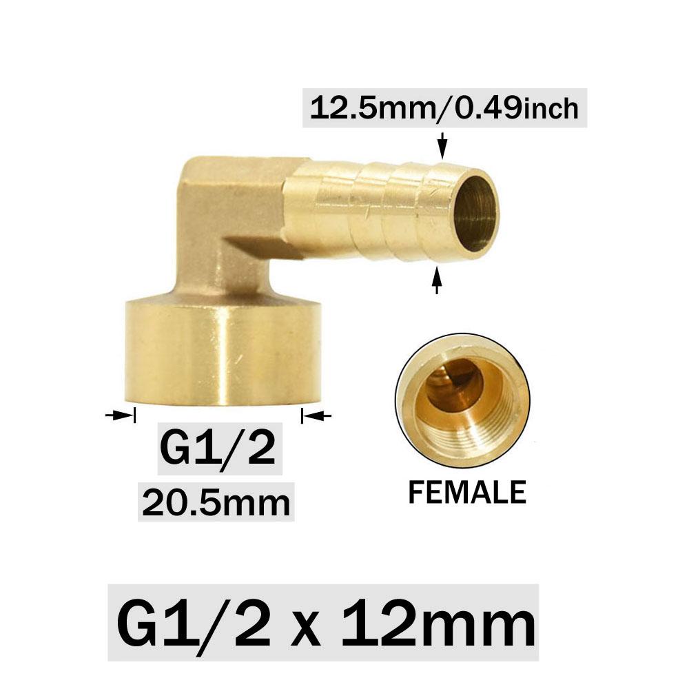 12/14/16/19mm Brass Hose Barb Connector Elbow 1/2 Male Female Thread Coupler Copper Water Oil and Air Pipe Fitting