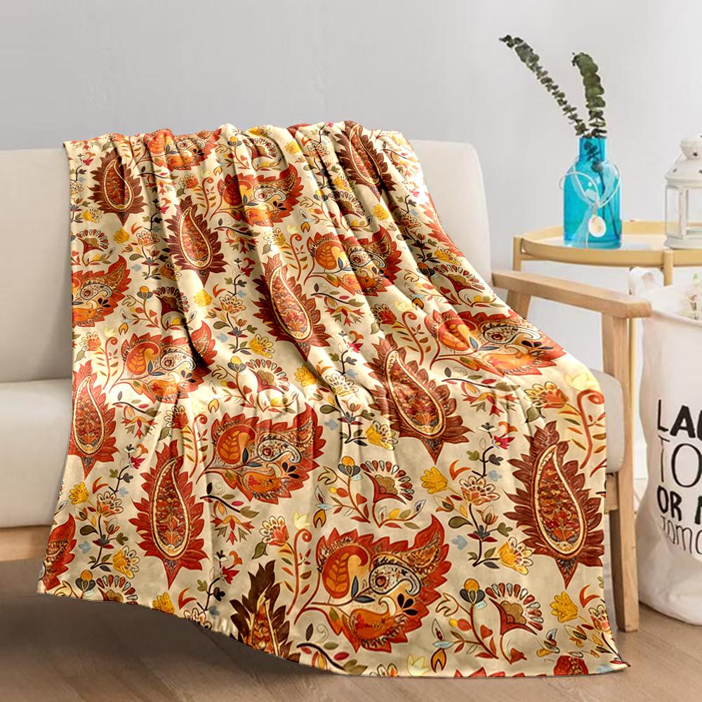 Colorful Floral Pattern blanket with Paisley and Ornamental Leaves Design blanket, suitable for use in the bedroom, living room, on the sofa