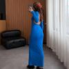2025 Summer European & American Women's Long-Sleeve Backless Solid Color Fashion Evening Dress