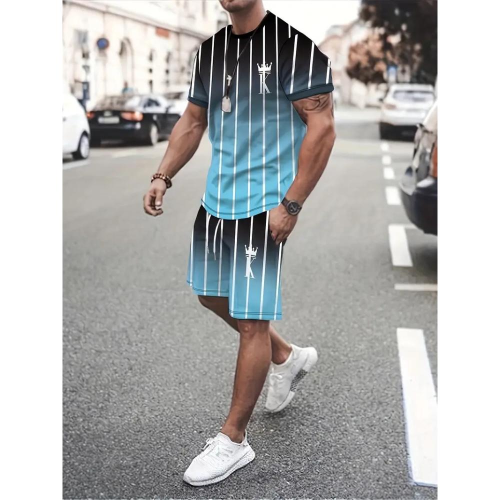 

Новый мужской костюм из двух частей 1976 года с круглым принтом, летний мужской костюм из двух частей с короткими рукавами и воротником-стойкой + шорты 6XL